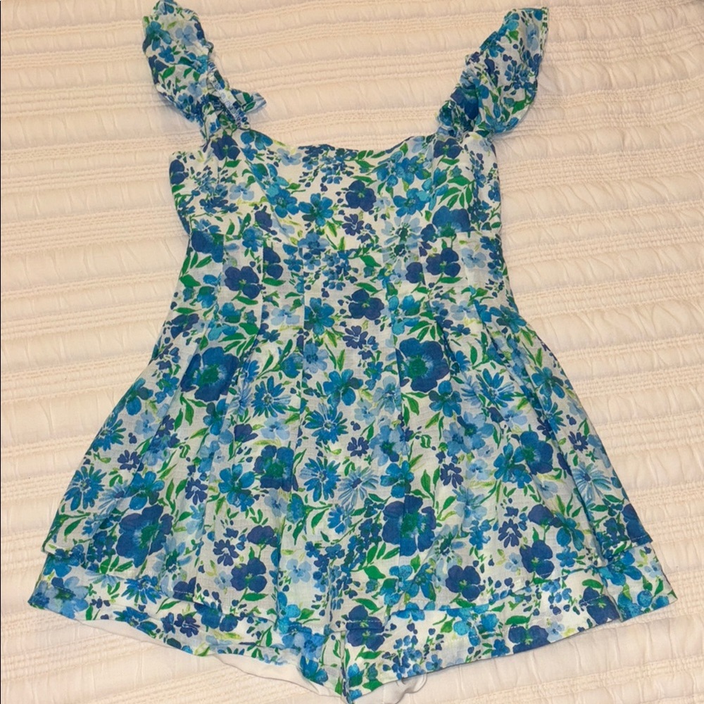 Altar'd State Floral Romper with Ruffled Sleeves